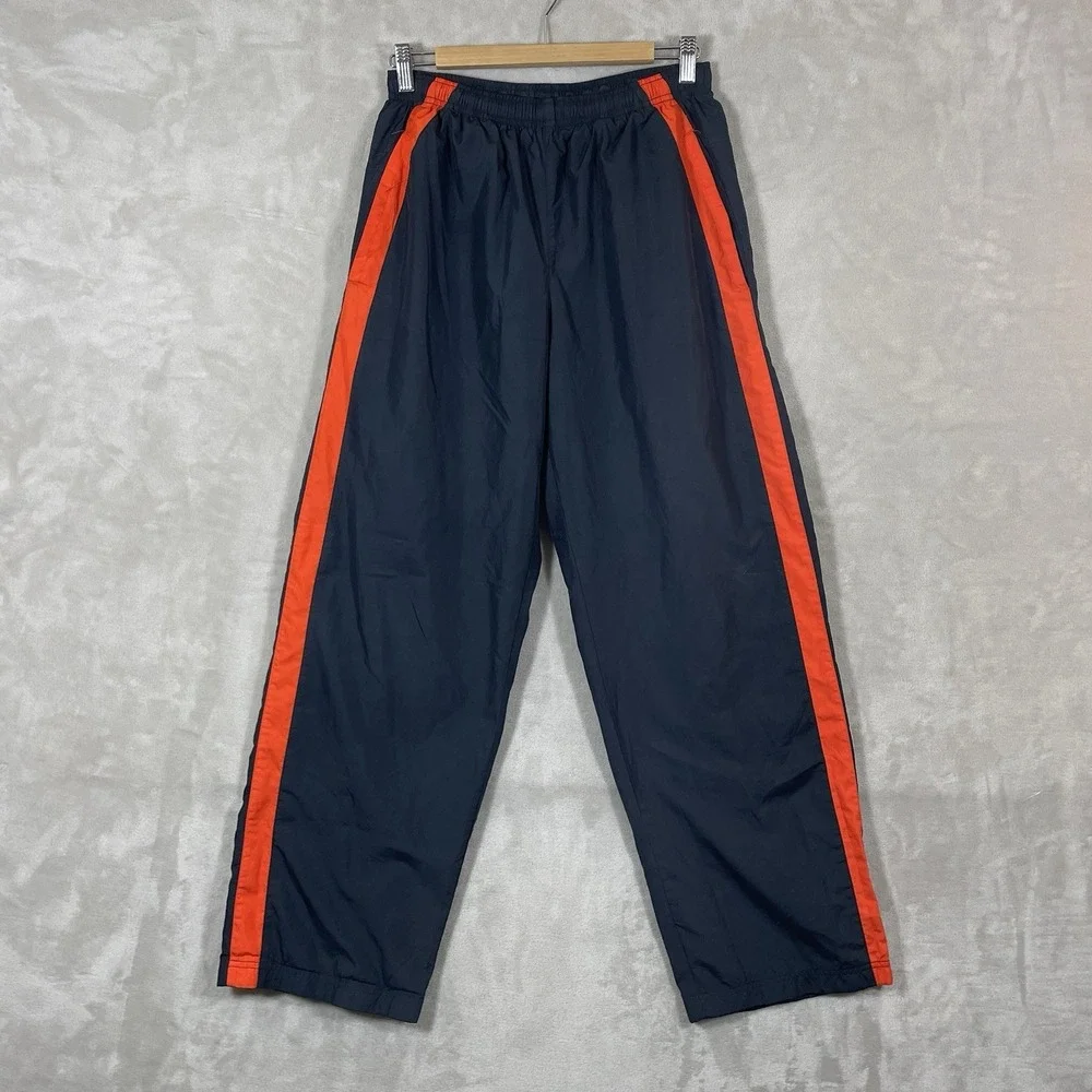 Vtg Y2K Nike Track Pants Mens Medium Black Orange Lined Logo Techno 2000s Nylon